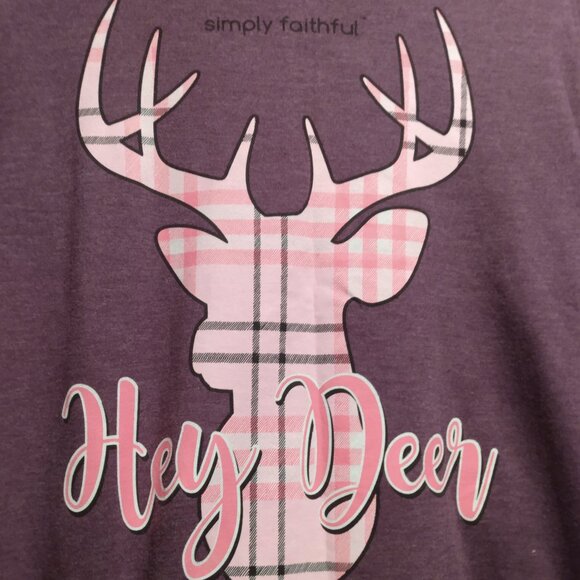 Heathered Purple V Neck Tee Deer Graphic - Picture 2 of 4